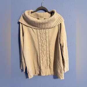 LOFT Beige Cable Cowl Neck Sweater